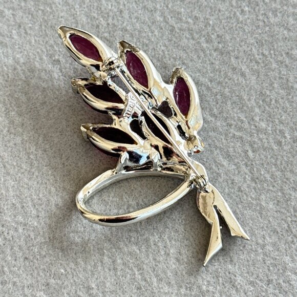 Pell Brooch Purple Marquise Stones Silver Tone Pink Rhinestones Floral Open Back - Picture 4 of 7